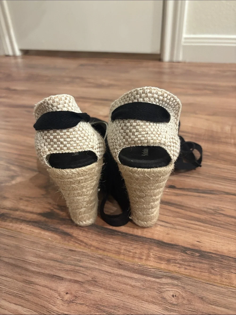 Soludos Black Espadrille Wedge Ankle-Tie Sandals